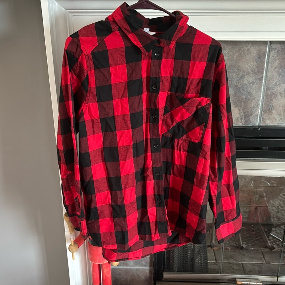Red Button Down Plaid Flannel